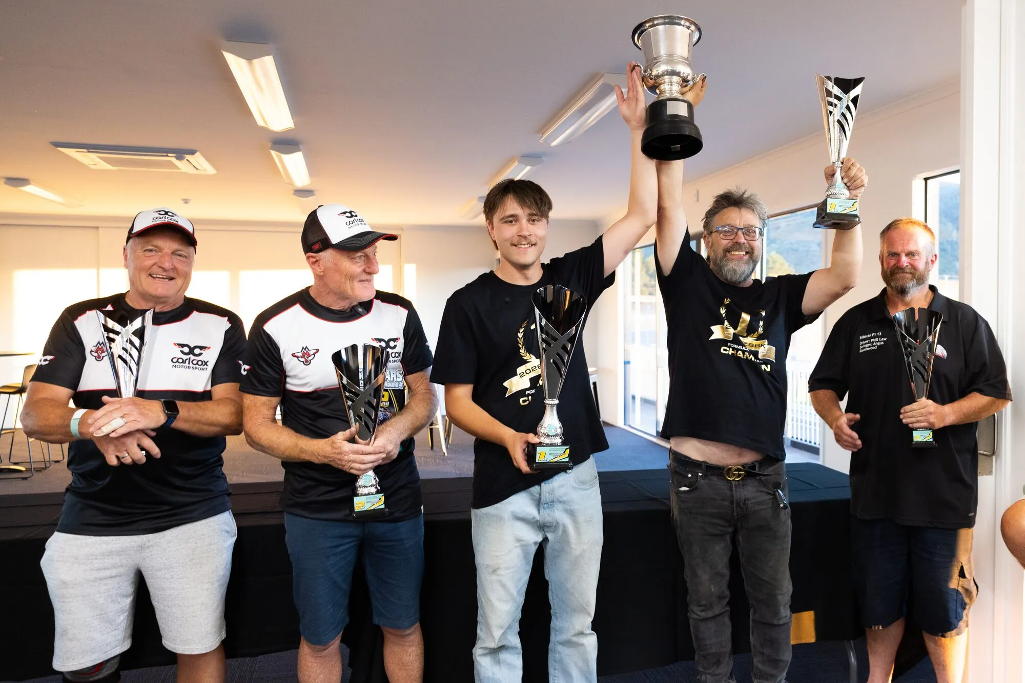 Spike Taylor & Bubba Taylor (centre) secured the 2026 Sidecar Championship.webp